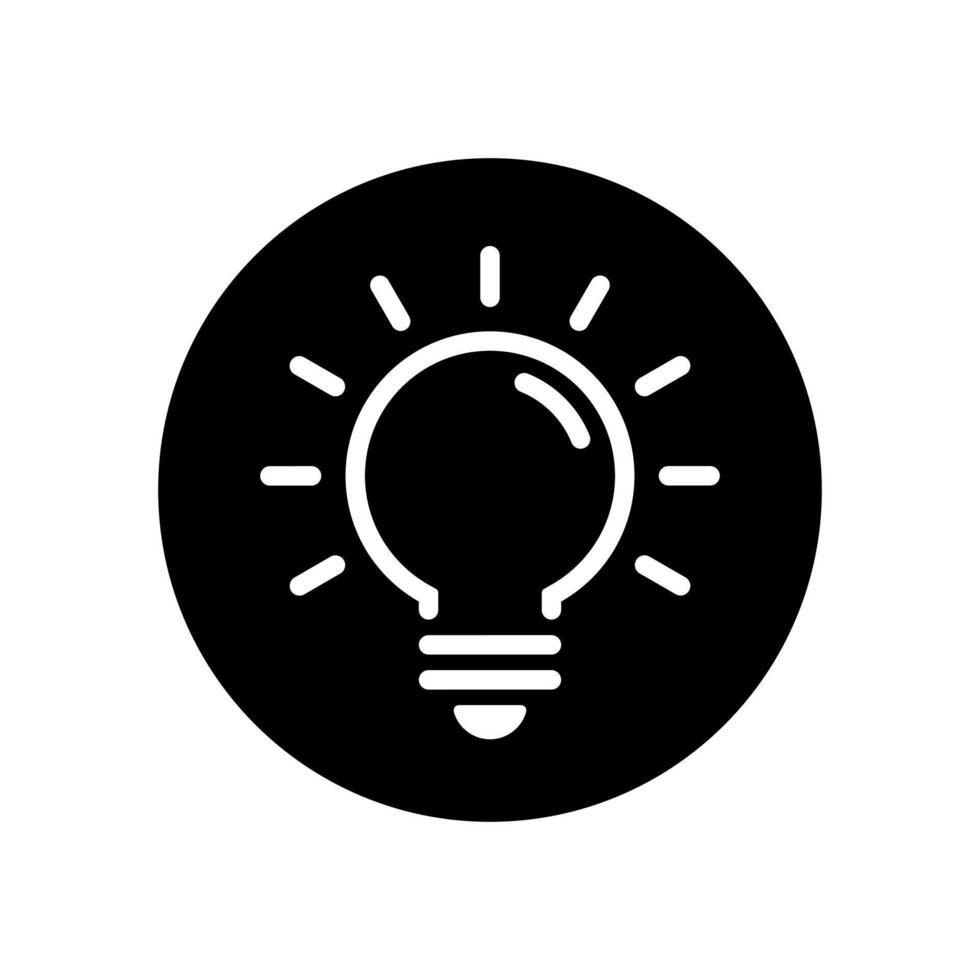 Light bulb outline, insight icon on black circle. Electric lamp, idea sign symbol vector