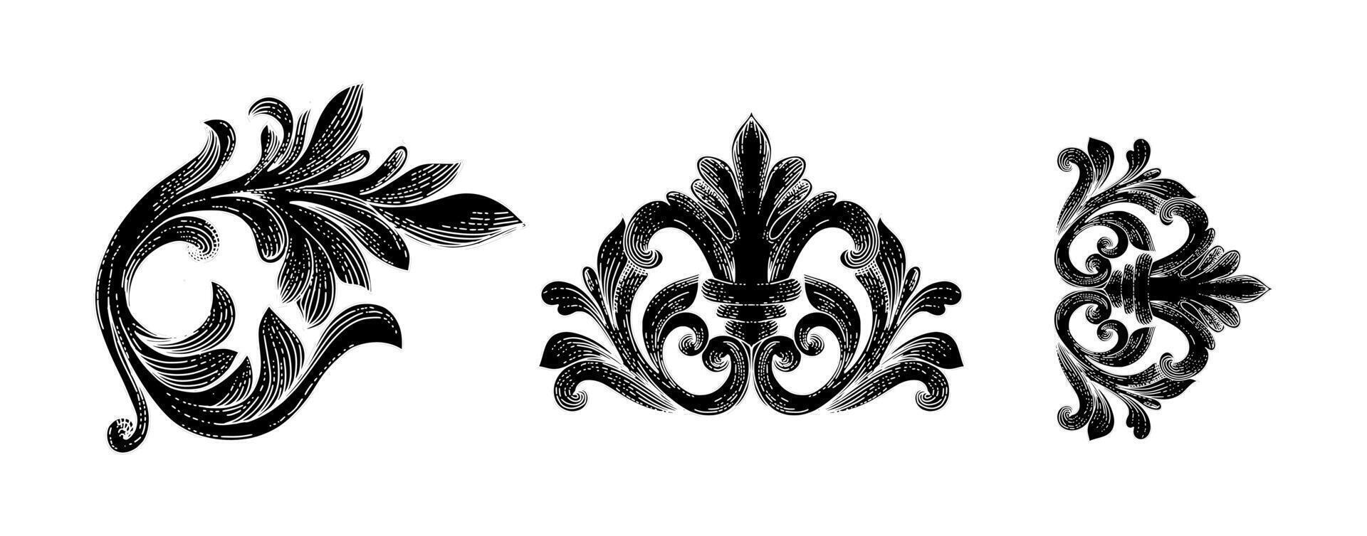 drawn gothic ornament collection on black colour vector