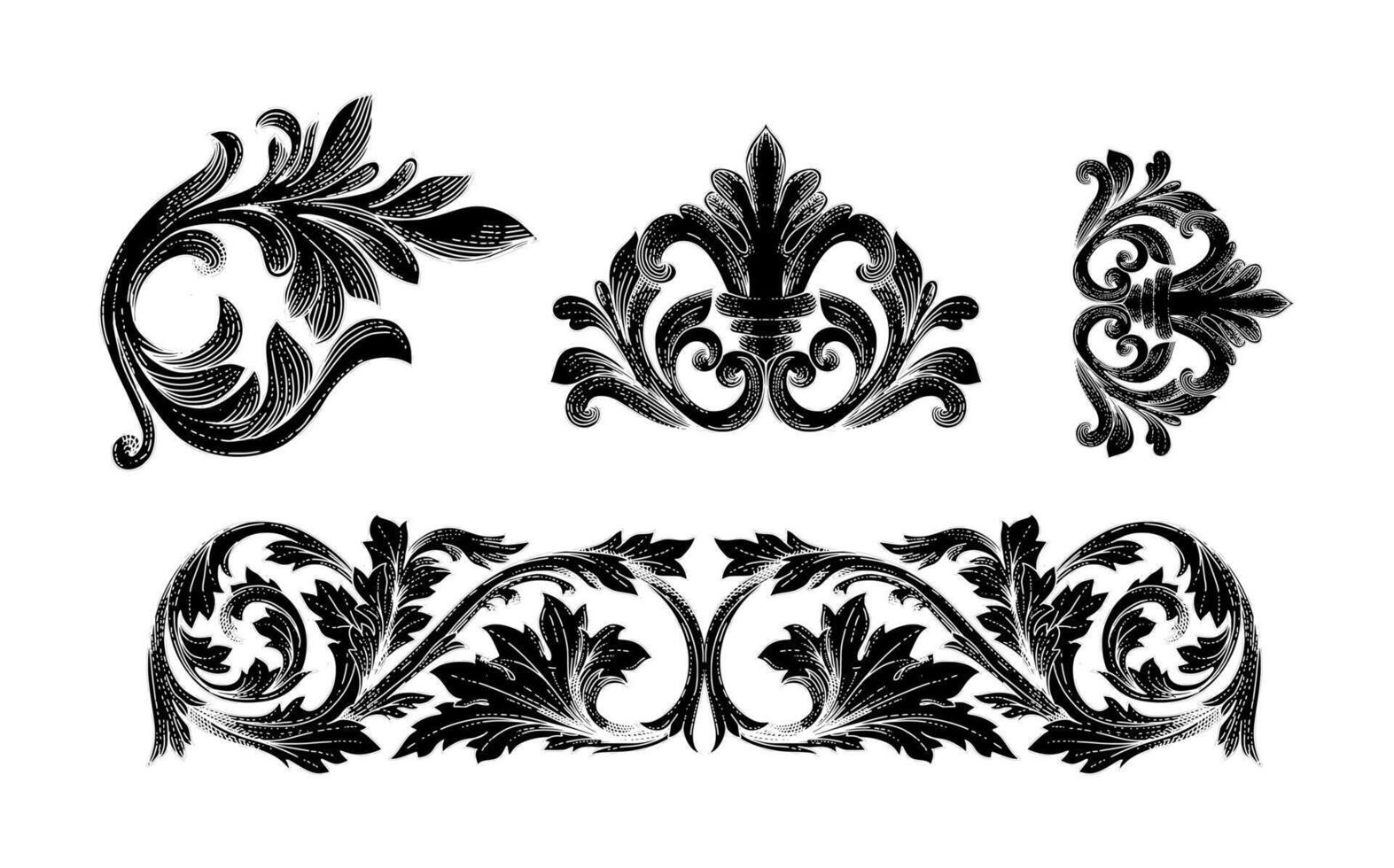 drawn gothic ornament collection art on black colour vector