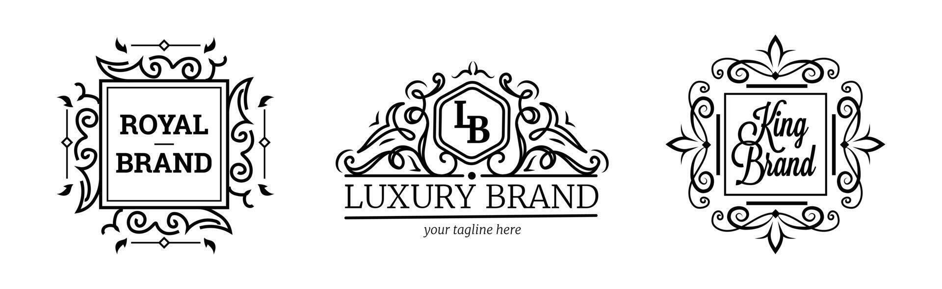 Set of monochrome labels with luxury design art ornament vector