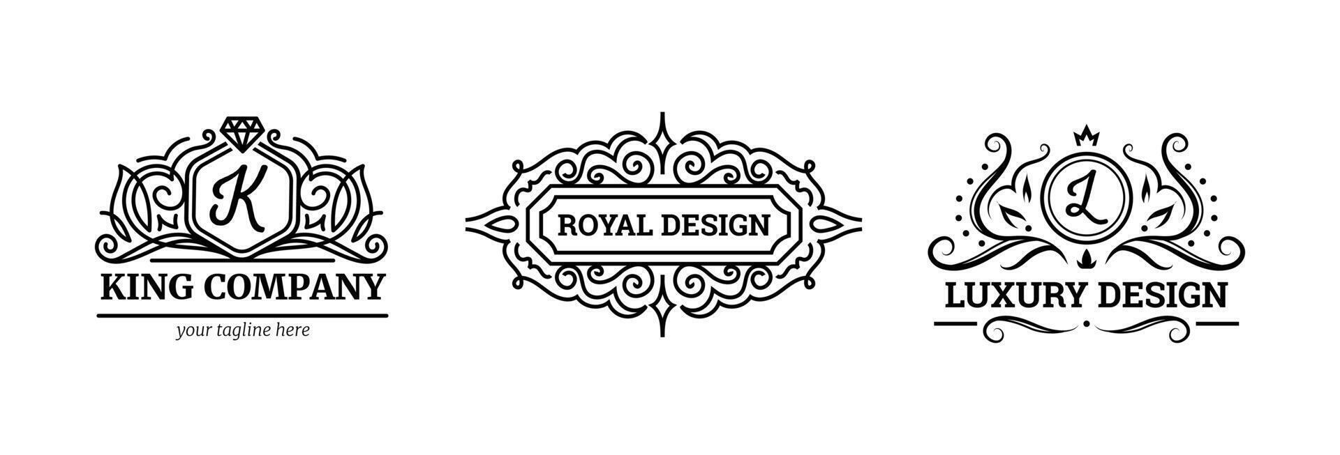Set of monochrome labels with luxury design art vector
