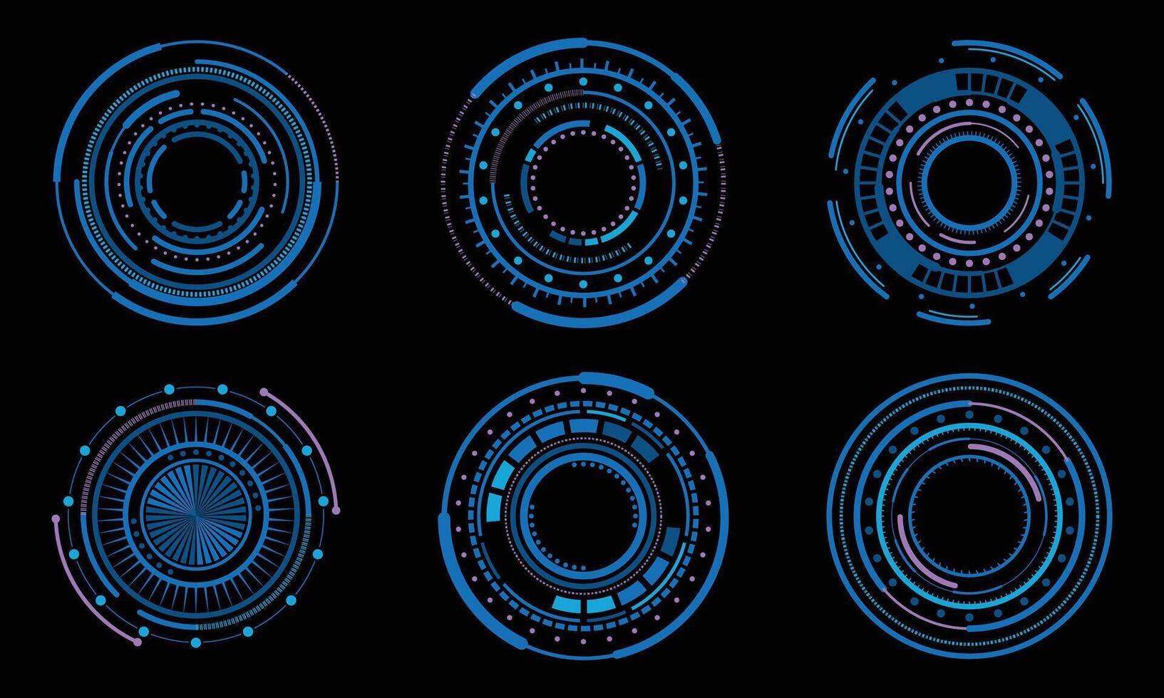 Collection of circle futuristic technology frame vector