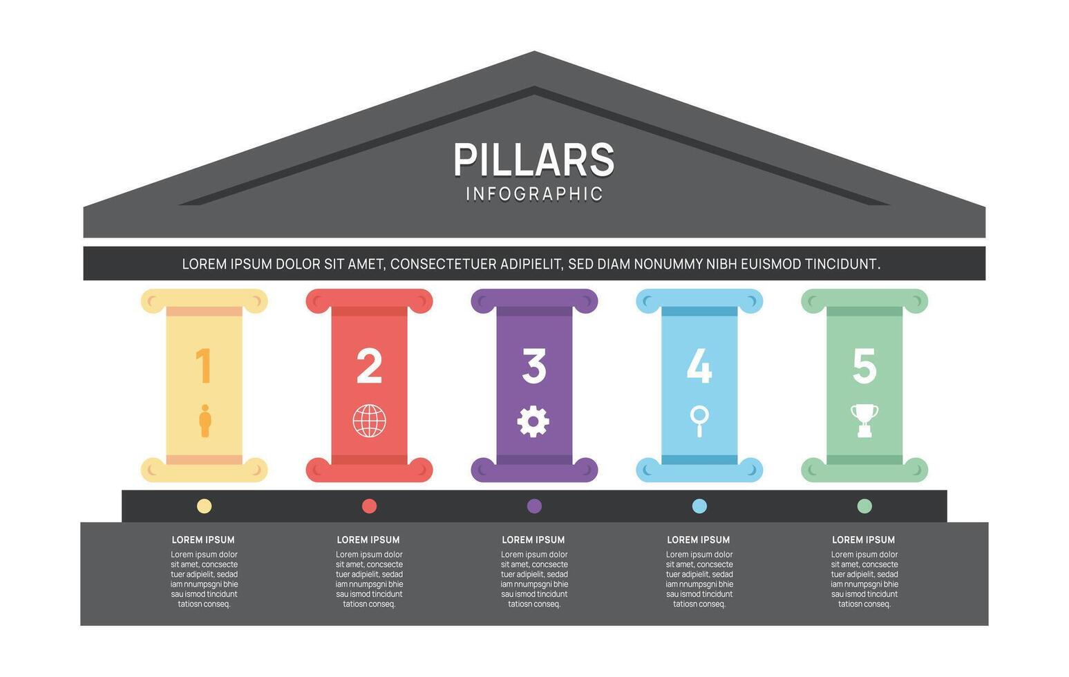 five pillars framework Infographic diagram chart template for business presentation illustration. vector