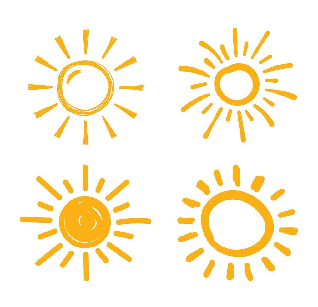 Four hand drawn suns on white background vector