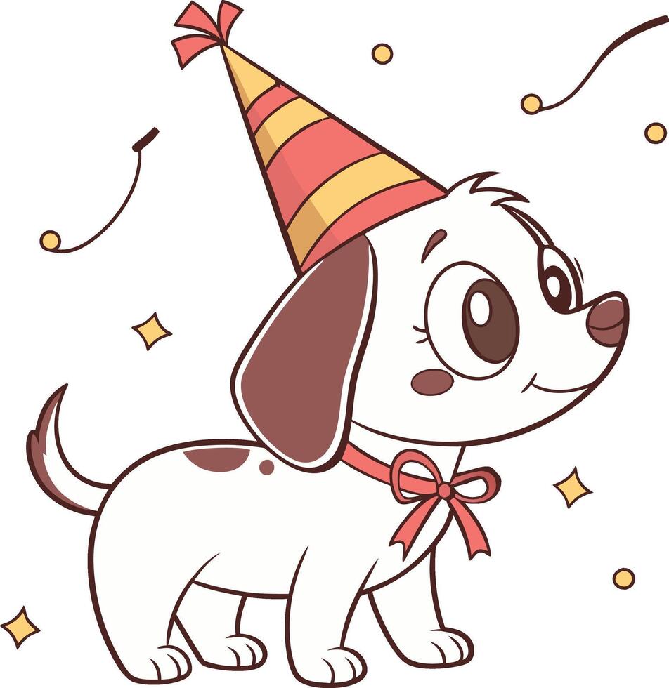 cartoon puppy in a festive party hat vector