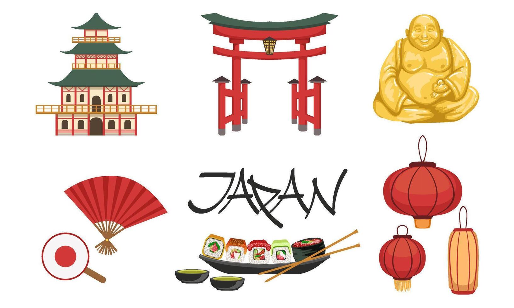 Collection of Japan Traditional Cultural Symbols, Travel to Asia Design Elements Illustration vector