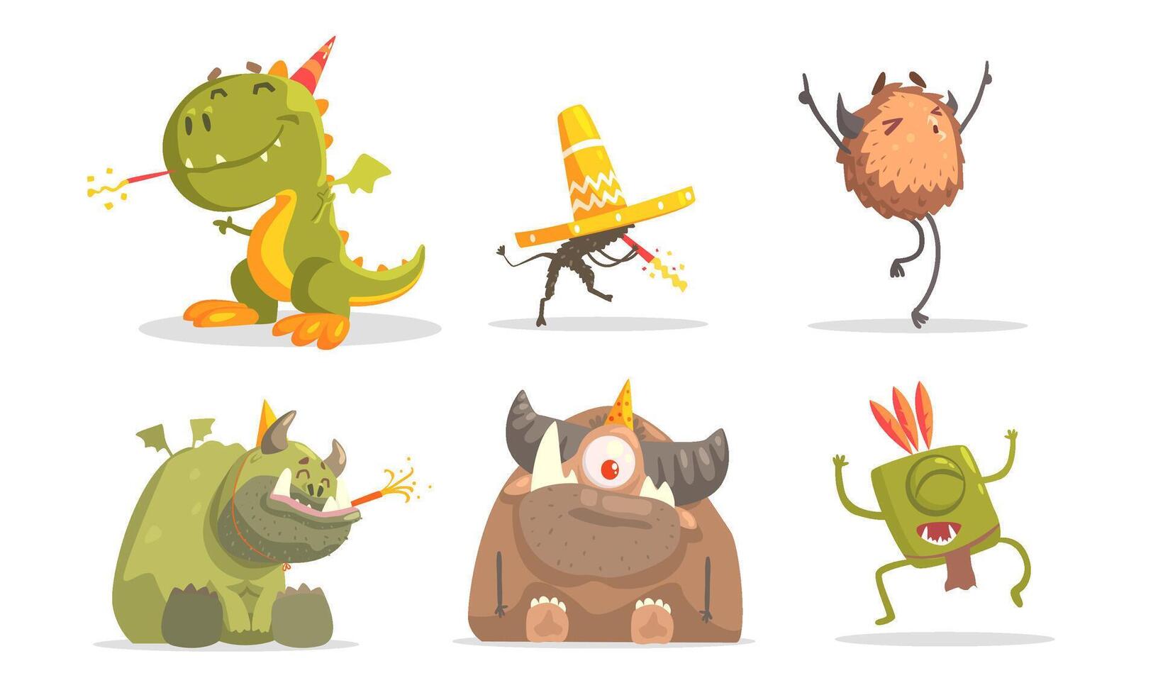 Cute Funny Monsters Cartoon Characters Set, Birthday Party Design Element Illustration vector