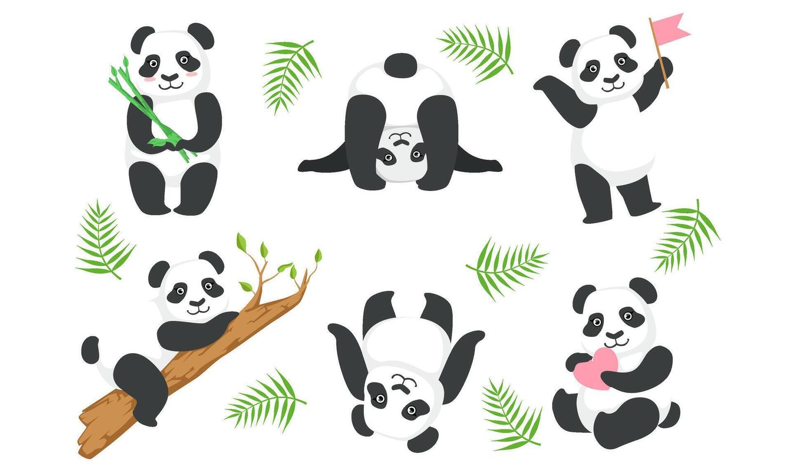Cute Pandas Characters Set, Adorable Animals in Different Situations, Lovely Chinese Symbol Mascot Illustration vector