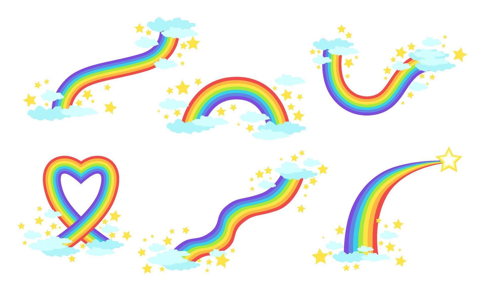 Rainbows Collection, Bright Rainbows in the Sky with louds Illustration vector