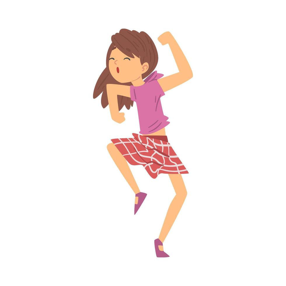 Cute Smiling Happy Girl Having Fun Cartoon Illustration vector