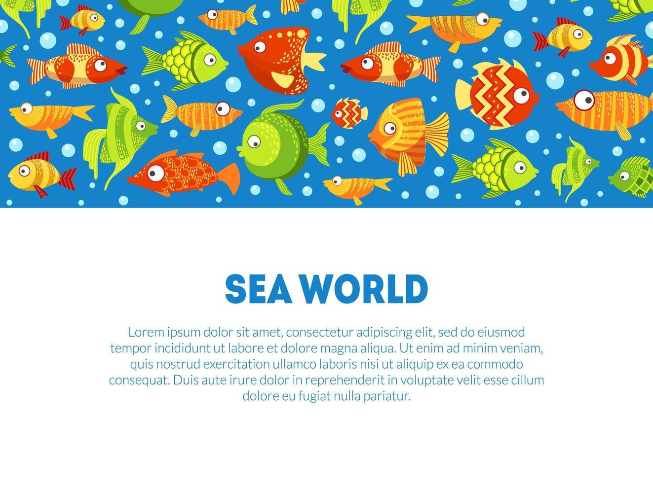 Sea World Banner Template with Cute Colorful Marine Fishes and Space for Text Illustration vector