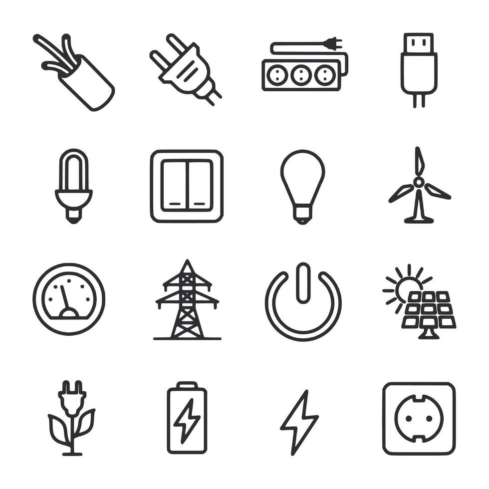 A collection of icons for various electrical devices and appliances vector