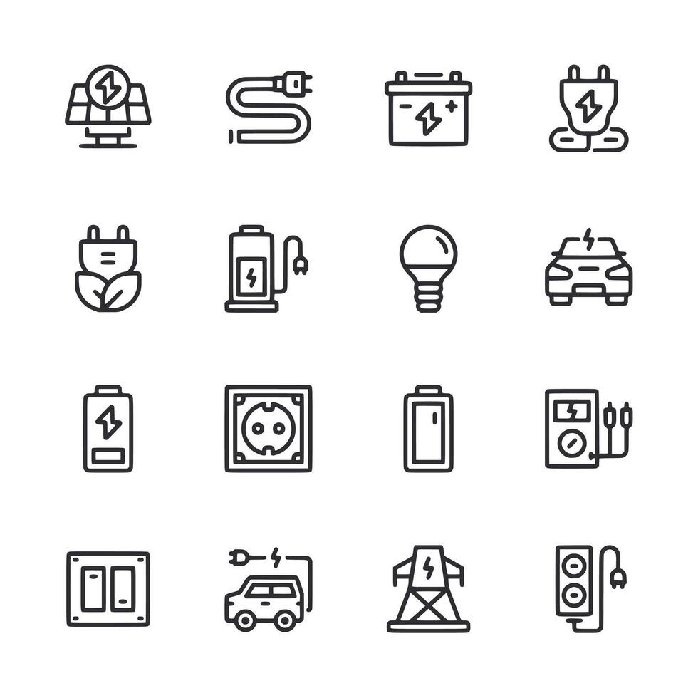 A collection of icons for various electrical and automotive devices vector