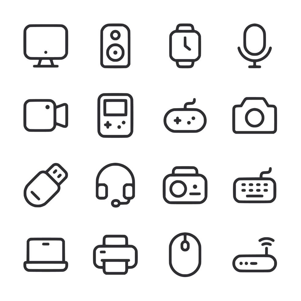 A set of icons for various electronic devices and accessories vector