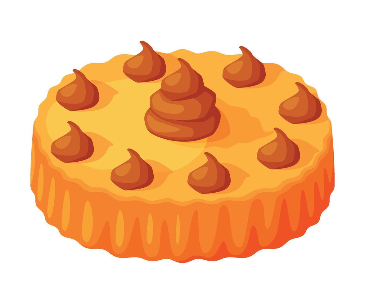 Baked Pie Made from Pastry Dough with Sweet Chocolate Creamy Topping Illustration vector