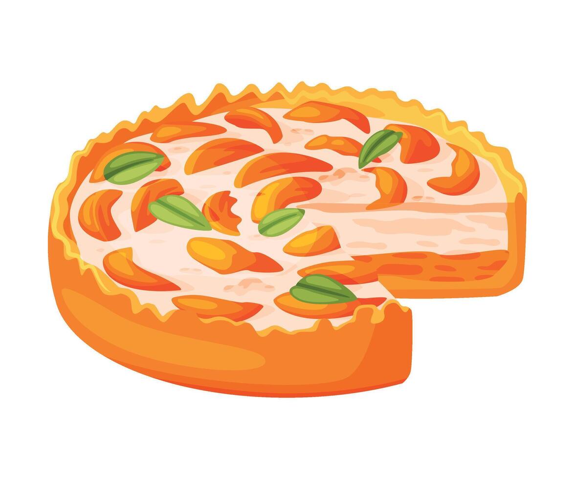 Baked Apricot Pie Made from Pastry Dough with Sweet Fruit and Creamy Filling with Cut Piece Illustration vector