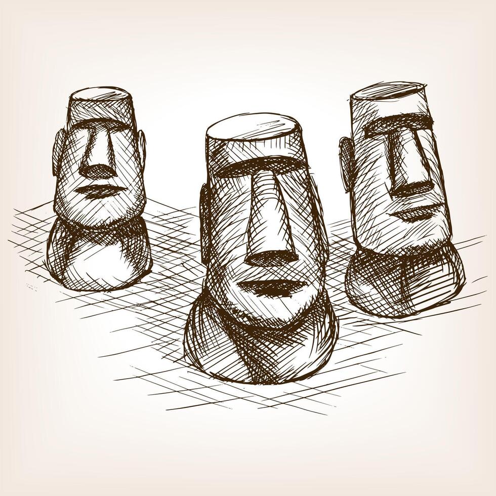Moai easter island sketch style illustration. Old engraving imitation. Moai easter island landmark hand drawn sketch imitation vector