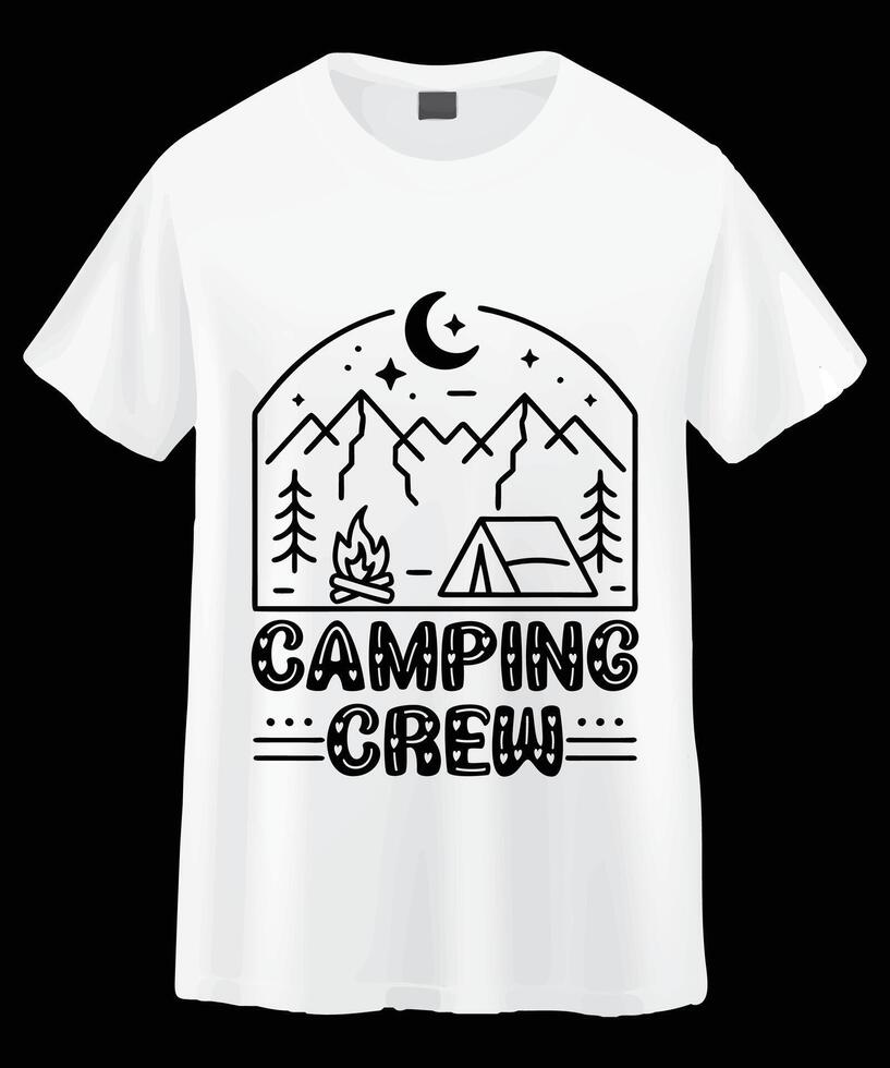 White t-shirt with camping graphic design for the camping crew vector