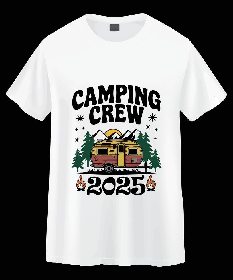 White Tshirt Featuring Camping Crew Design vector