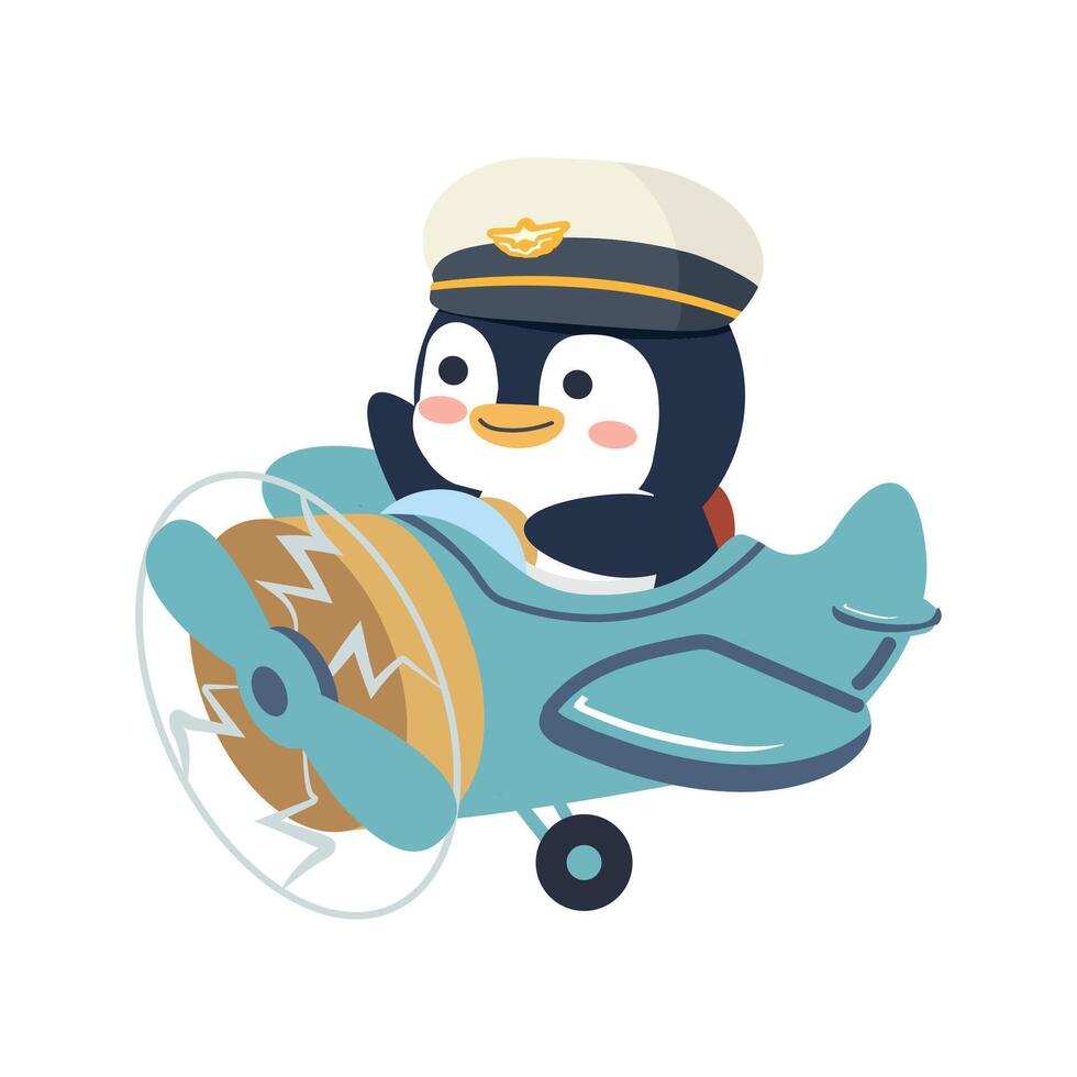 Cartoon of a Penguin Pilot Flying a Plane vector