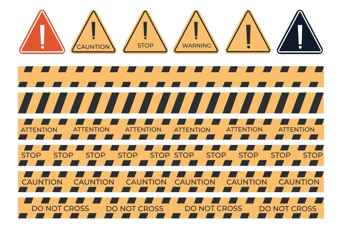 set of seamless tapes. Direction indicator or attention drawer on the necessary route. Caution, danger and warning signs. illustration vector