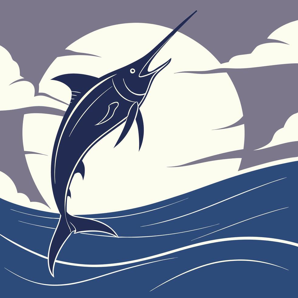 a blue marlin fish jumping out of the water vector