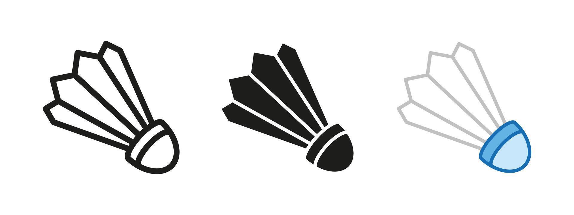 Shuttlecock icon. Badminton symbol. Shuttlecock illustration. Sport game sign. Badminton match pictogram. Shuttle silhouette outline, line, black and colored concept isolated. vector