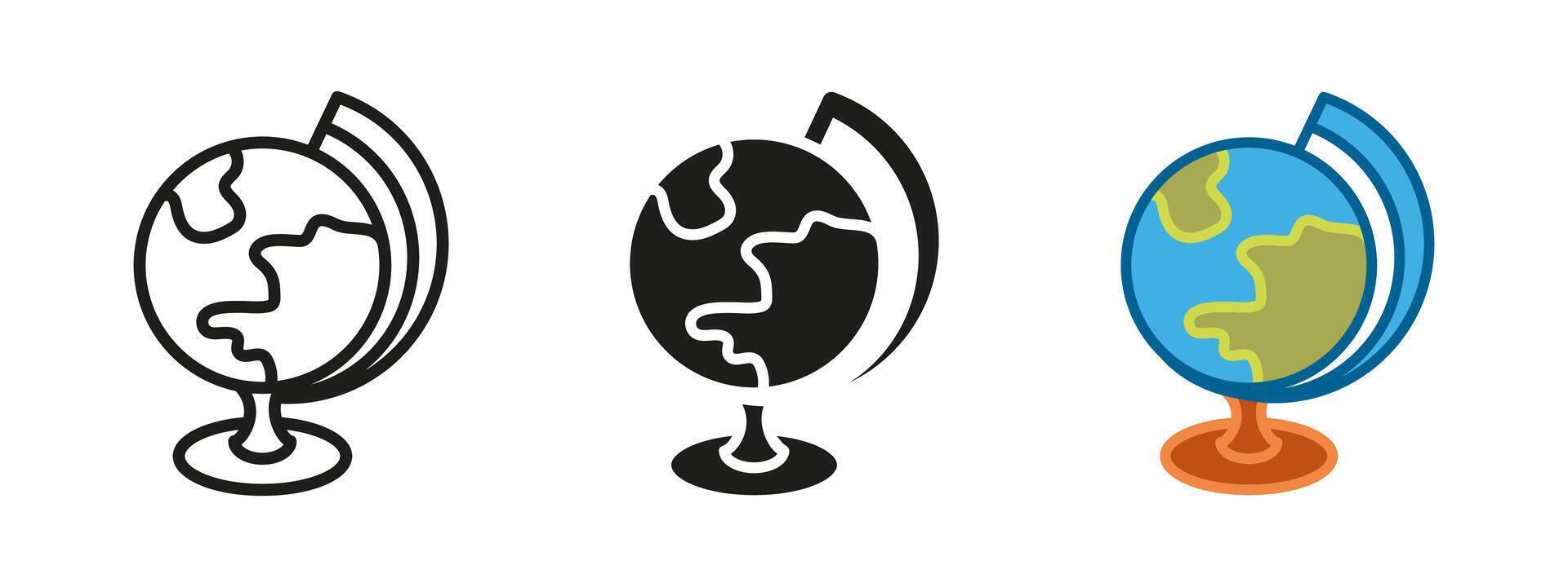 Globe icon. School education symbol. Geography classroom sign. Geographic round planet model illustration. Planet Earth global world map sphere. Travel or study concept isolated. vector