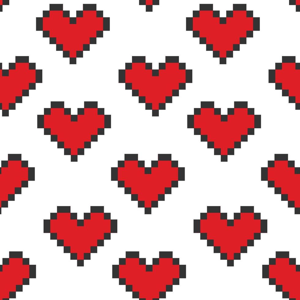 Pixel Art Hearts Seamless Pattern St Valentines Day greeting festive background Texture or wallpaper. Isolated illustration Wrapping, wallpaper or web promo banner Thematic card, leaflet, price vector