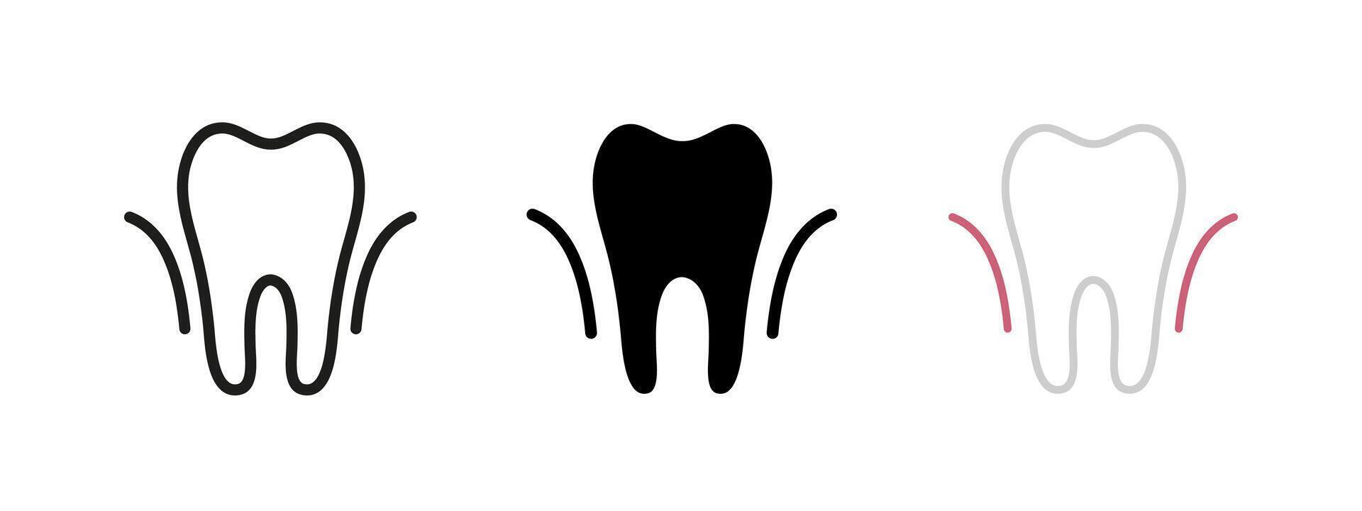 Tooth icon. Teeth care illustration. Oral hygiene symbol. Toothpaste whitening sign. Tooth and gum pictogram. Dental logo. Healthy teeth concept isolated outline, line, black and white. vector