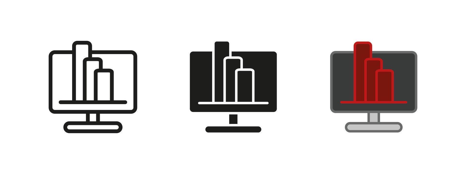 Loss chart icon. Negative trend infographic with monitor display. Descending statistic infographic. Financial crisis statistic. Downward stock diagram. Falling graph. Economic recession. Market fail. vector