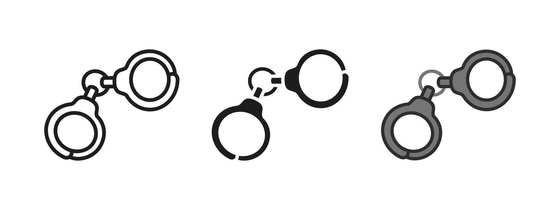 Handcuffs icon. Arrest symbol. Prison and jail sign. Slave and slavery concept. Captive illegal convict pictogram. Criminal detention and confinement with handcuffs illustration. vector