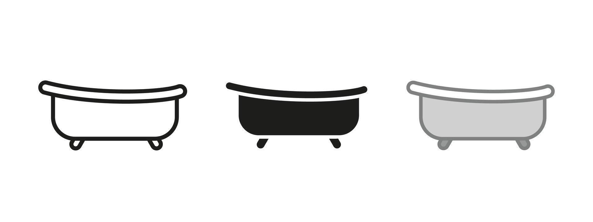Basin icon. Bathtub illustration. Bathroom tub symbol. Porcelain vat and sink sign. Bathe bowl pictogram. Washbasin concept isolated outline, line, black and colored. Washroom vessel silhouette vector