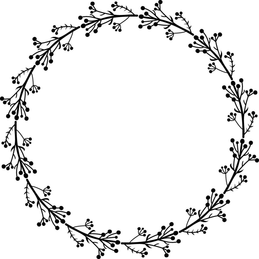 Elegant botanical wreath illustration featuring delicate branches and leaves, perfect for wedding invitations, greeting cards, and decorative designs. illustration vector