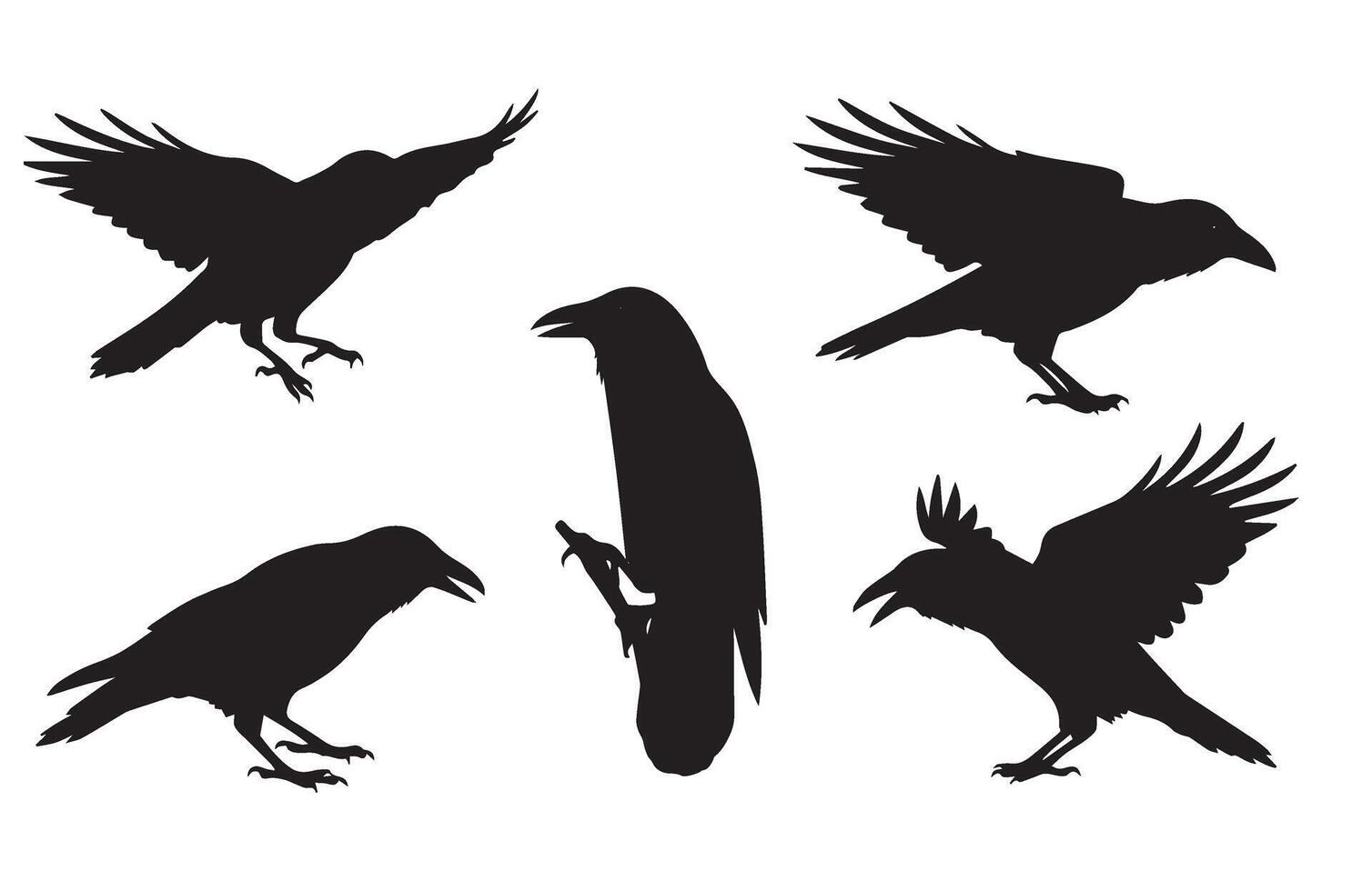 Crows in Flight Silhouette Set for Motion Effects vector