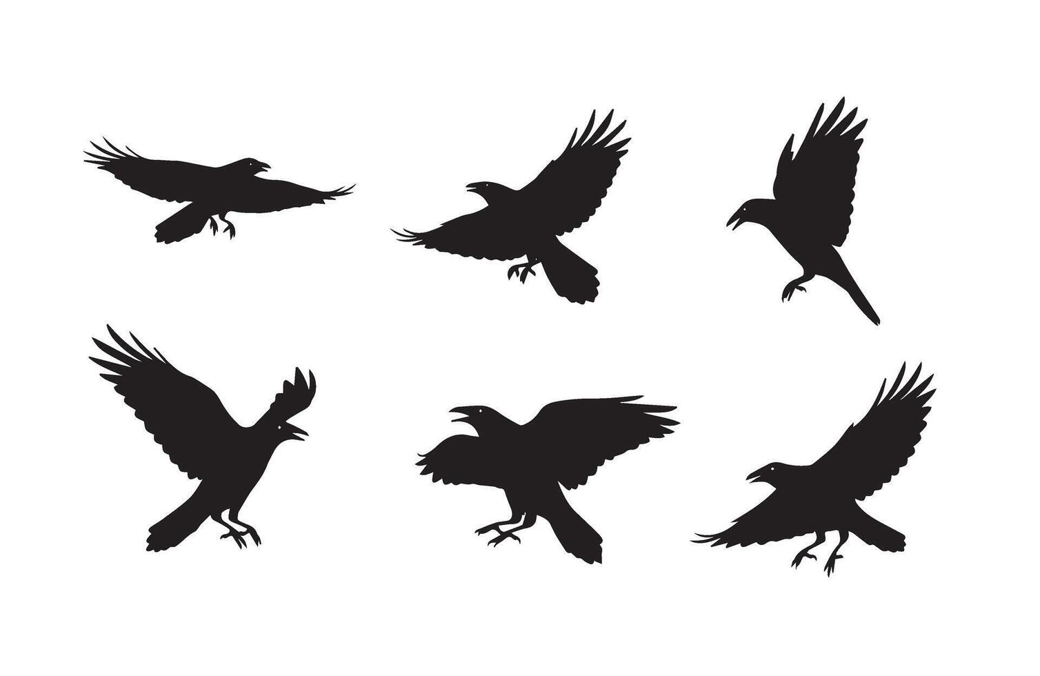 High Resolution Crow Silhouette Set for Printing vector