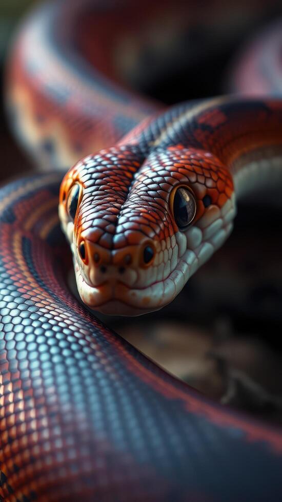 A close up of a snake with its head up photo