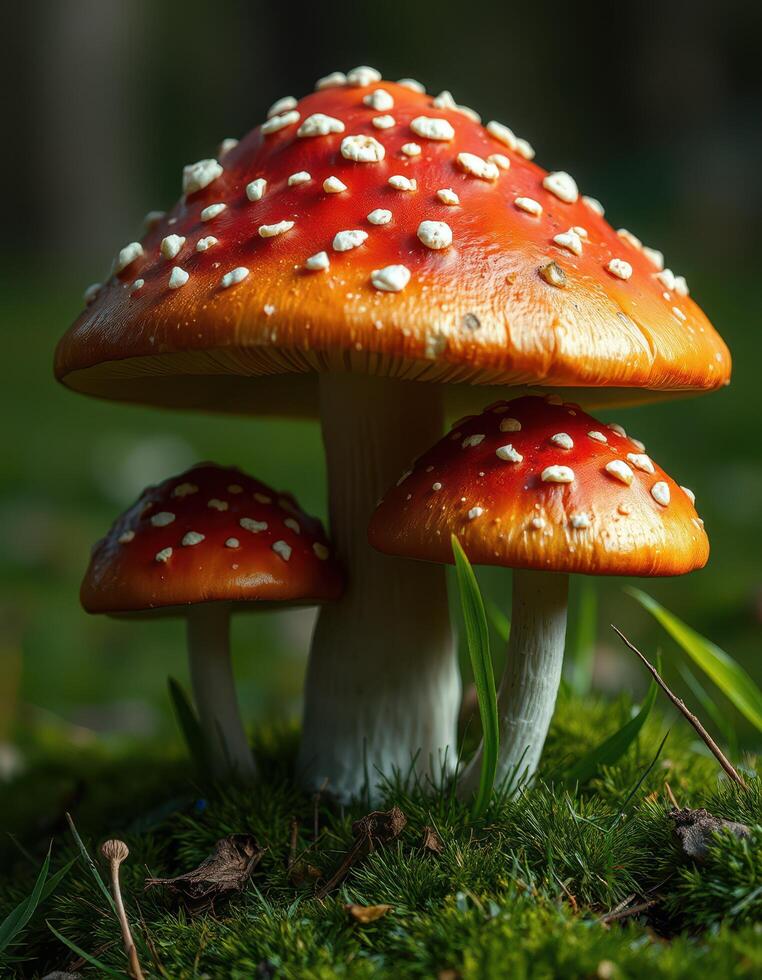 A close up of two mushrooms on the ground photo