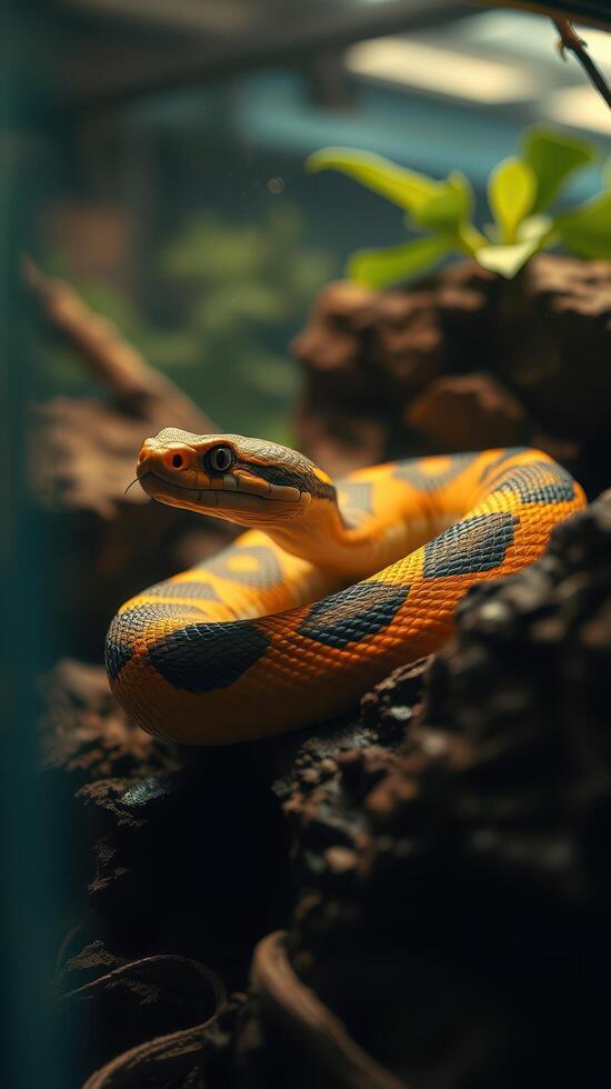 A snake is sitting on a rock photo
