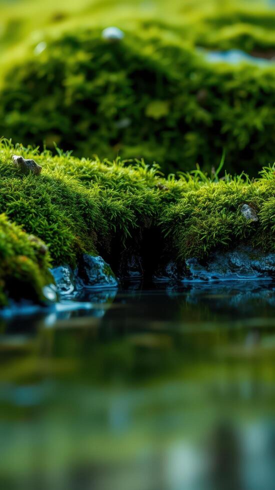 A small stream with green moss growing on the rocks photo