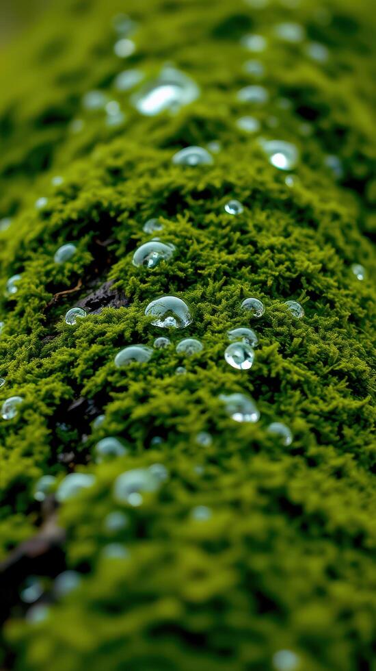 A close up of moss with water droplets on it photo