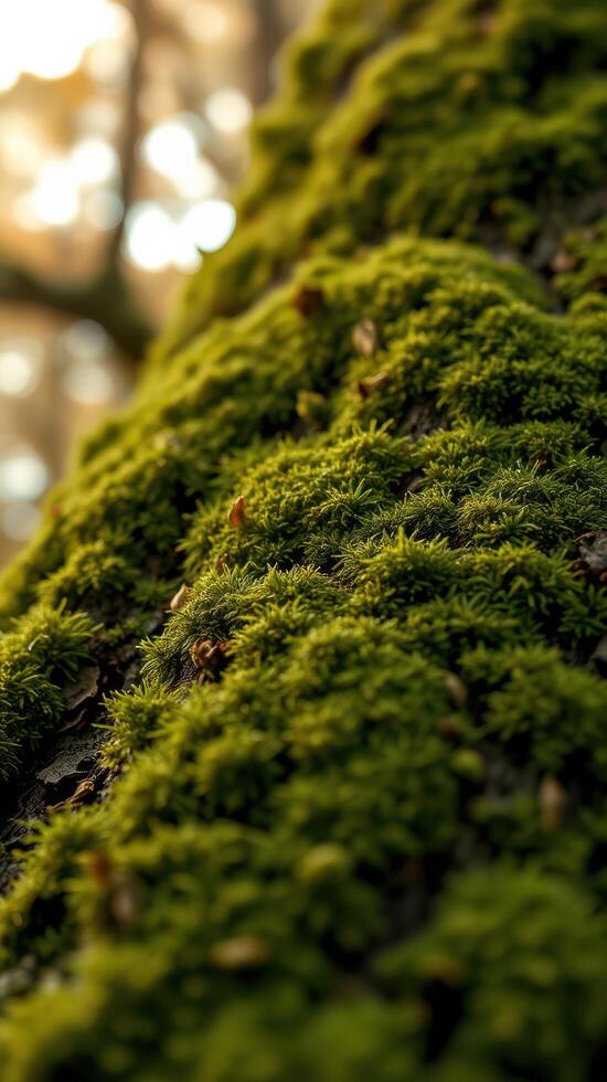 A close up of a moss covered tree trunk photo