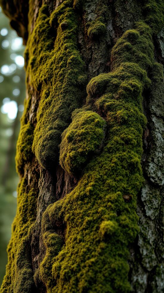 A close up of a tree with moss on it photo