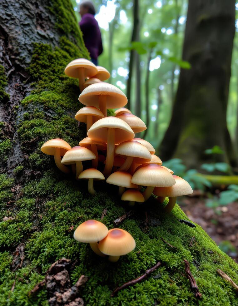 A group of mushrooms growing on a tree photo