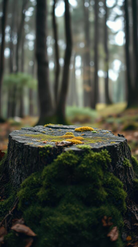 A tree stump with moss growing on it photo