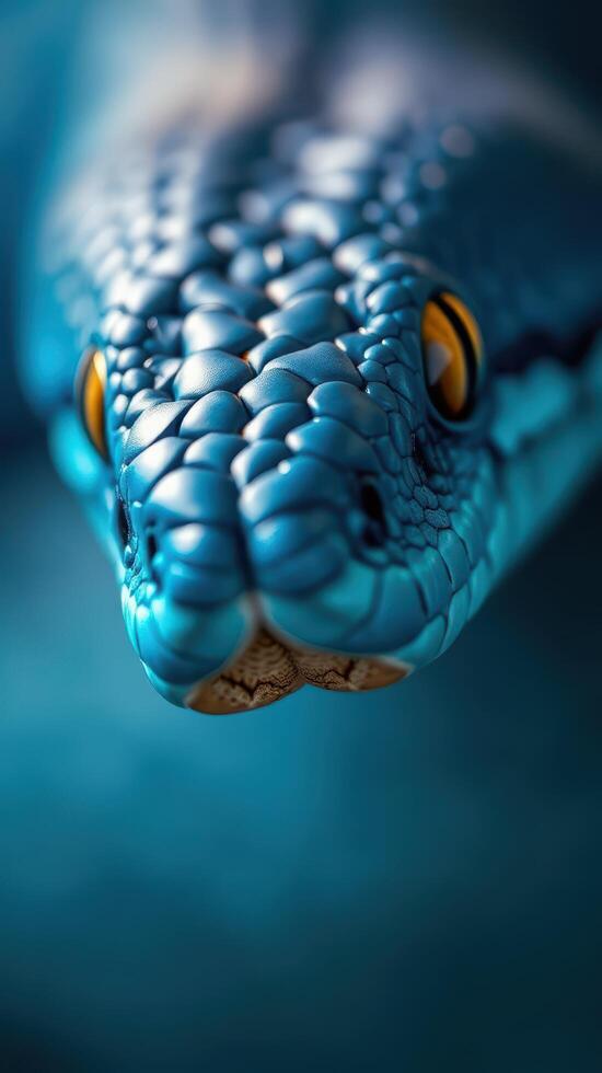 A close up of a blue snake's head photo