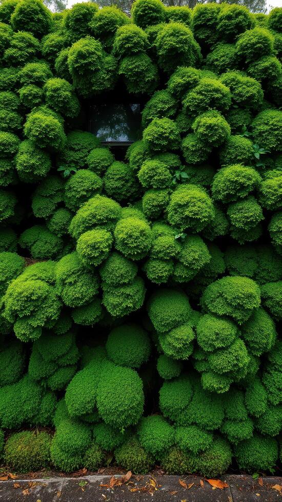A wall covered in green moss photo