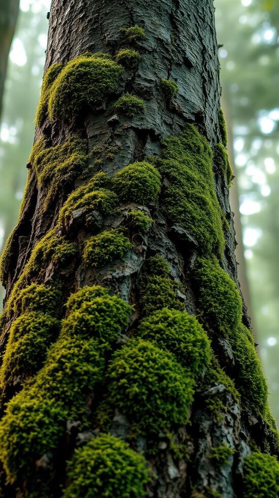 A tree trunk with moss growing on it photo