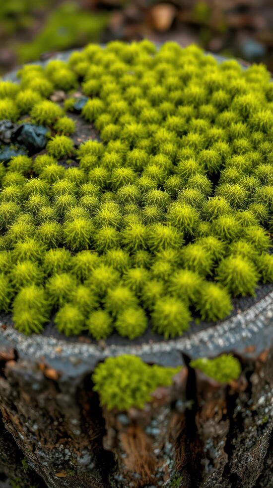 A tree stump with moss growing on it photo