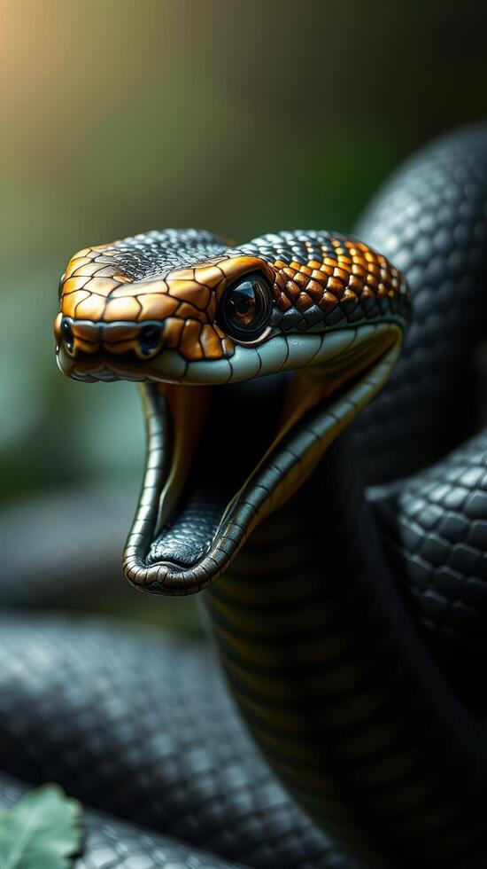 A close up of a snake with its mouth open photo